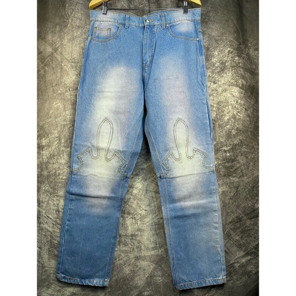 GRIM Other - Osbatt Years of Tears Denim Jeans Mens Med Light Wash Embroidered Streetwear